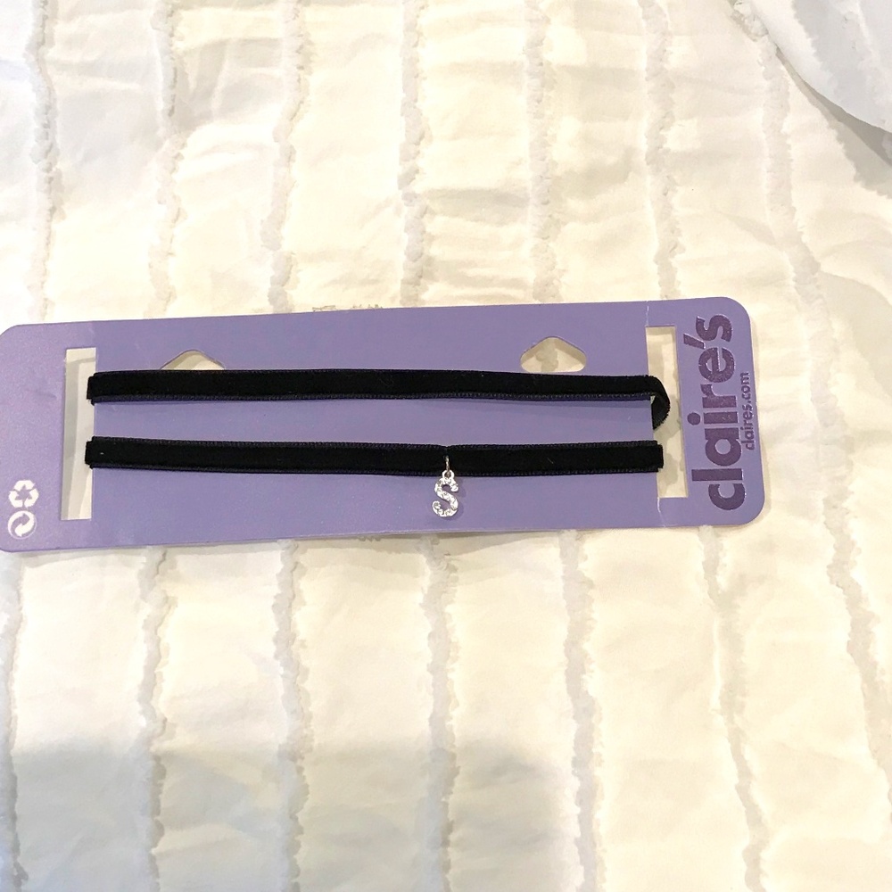 Claires 2 piece velvet Choker S initials,NWT